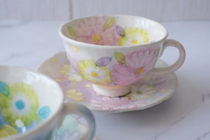 Fuka Studio Setoyaki Aya Spring Kohiki Flower Coffee Cup & Saucer