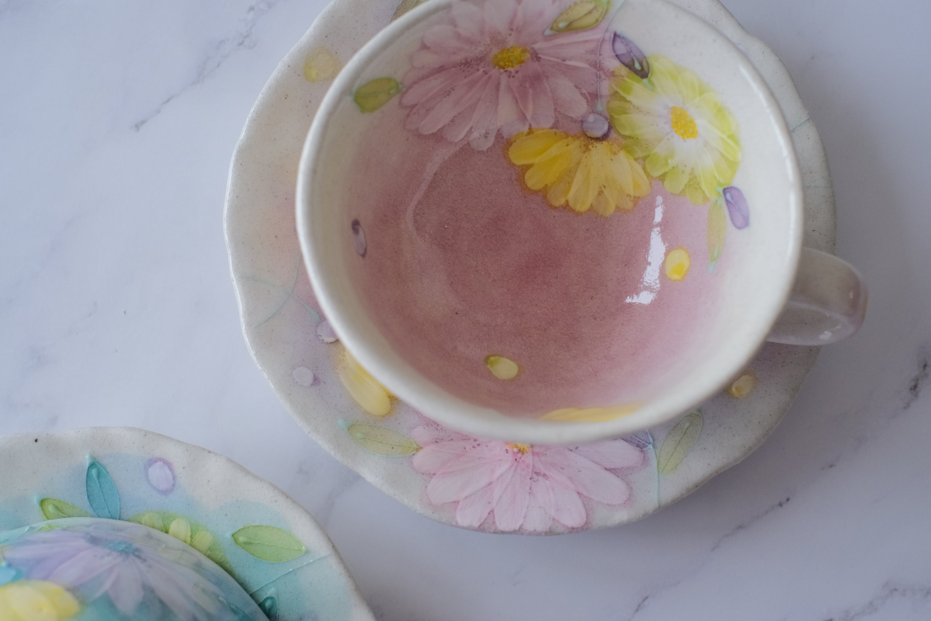 Fuka Studio Setoyaki Aya Spring Kohiki Flower Coffee Cup & Saucer