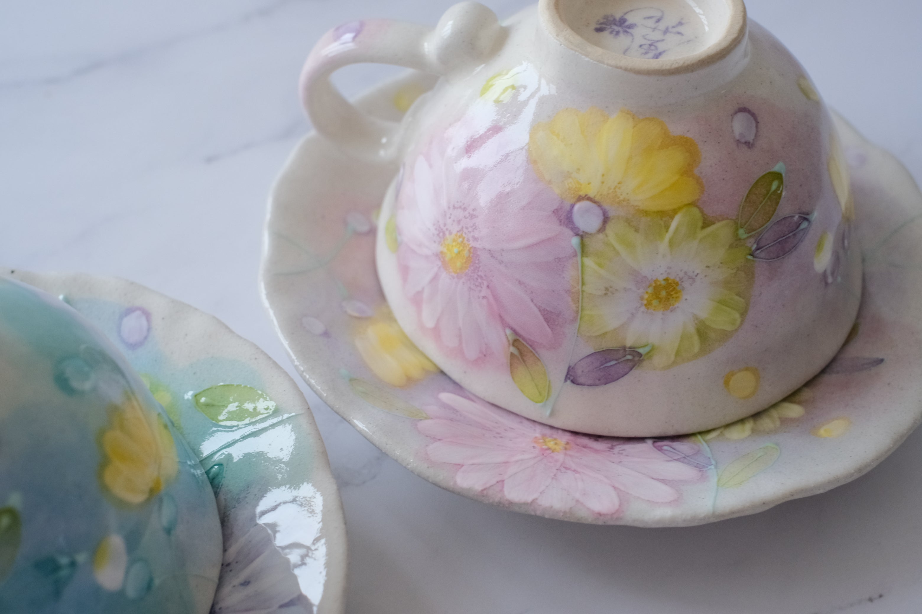 Fuka Studio Setoyaki Aya Spring Kohiki Flower Coffee Cup & Saucer