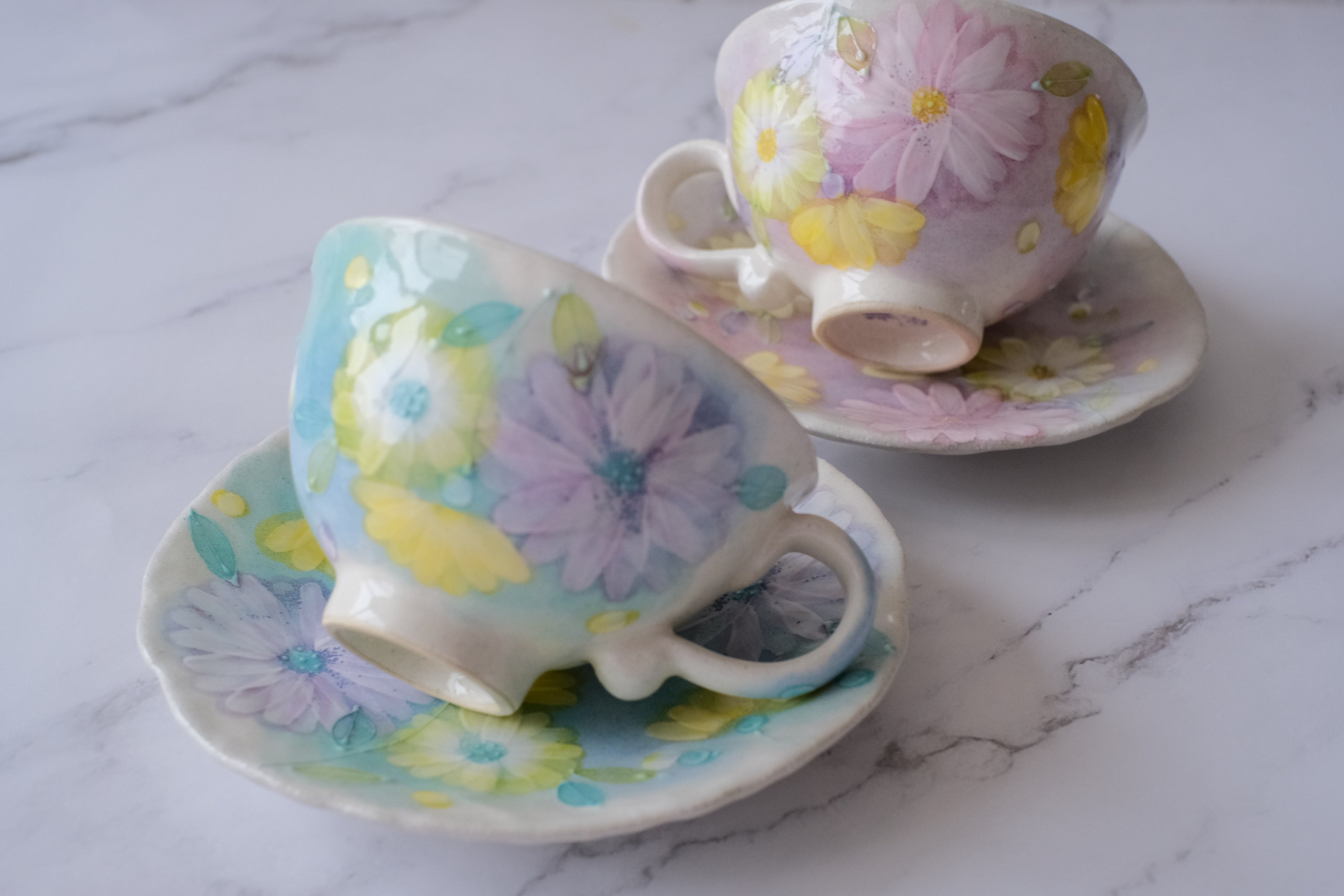 Fuka Studio Setoyaki Aya Spring Kohiki Flower Coffee Cup & Saucer