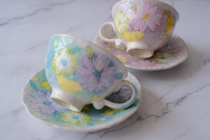 Fuka Studio Setoyaki Aya Spring Kohiki Flower Coffee Cup & Saucer