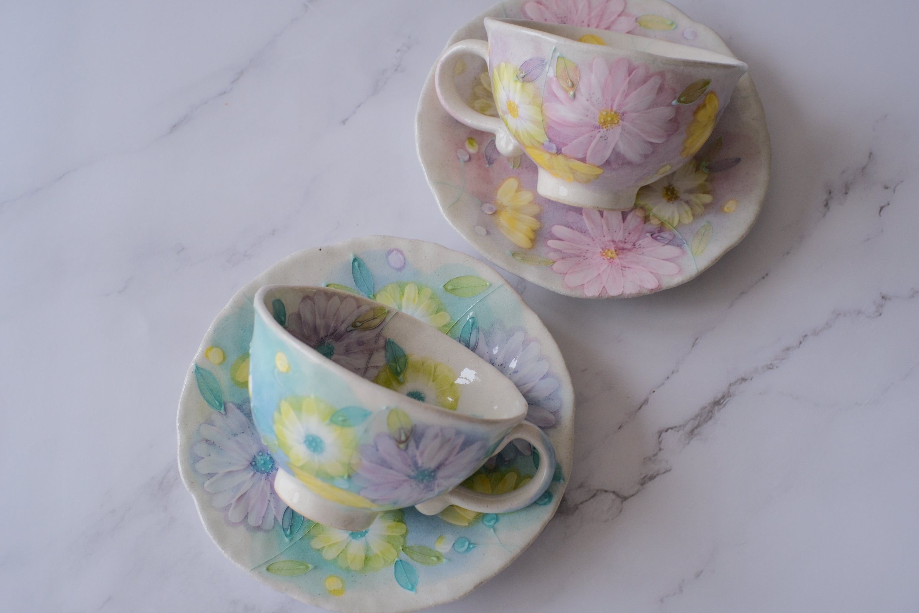 Fuka Studio Setoyaki Aya Spring Kohiki Flower Coffee Cup & Saucer