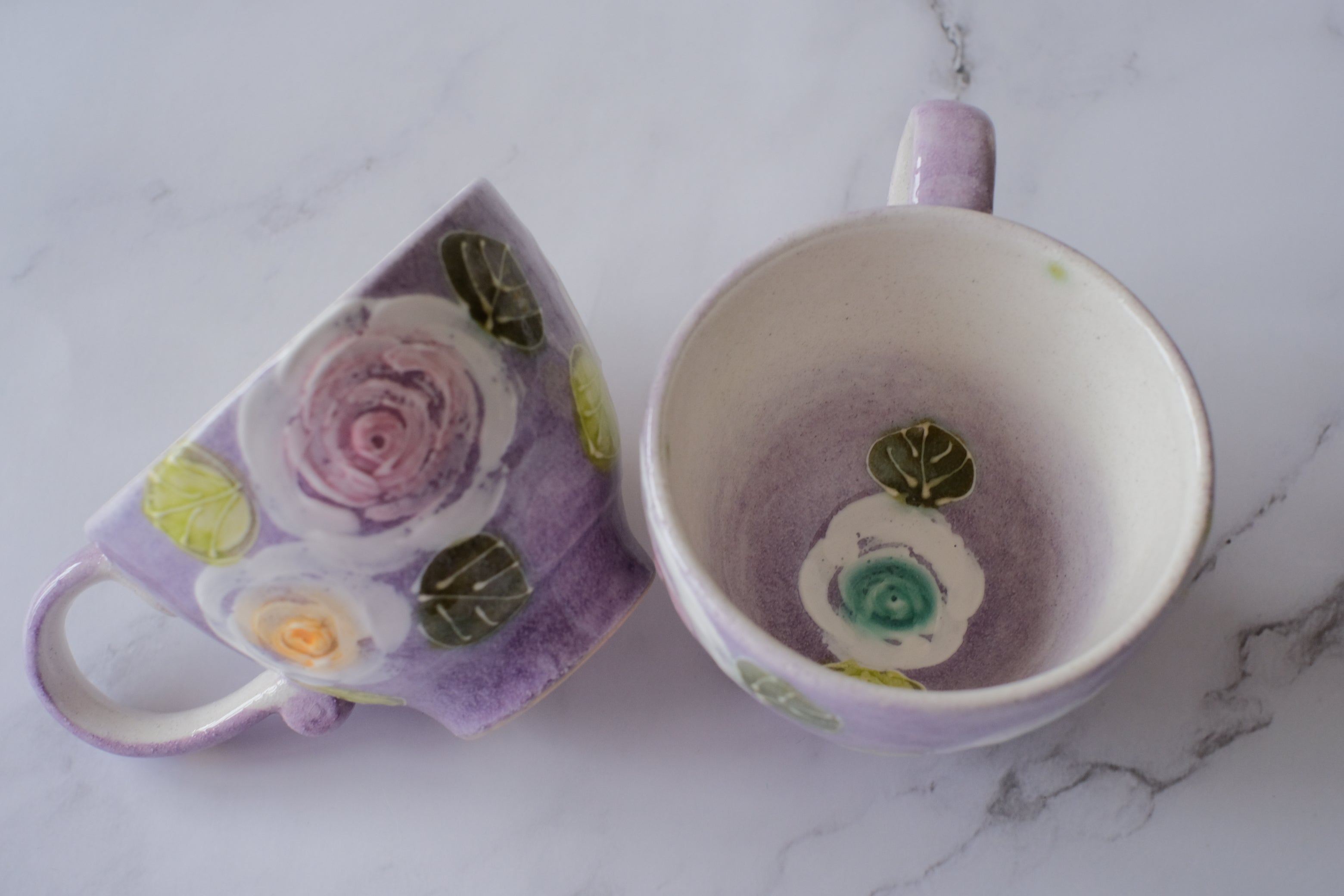Fuka Studio Setoyaki Aya Purple Rose Teapot & Teacup Set