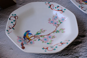 Pre-Order Kutaniyaki Five Colour Octagon Birds & Flowers Dish Set