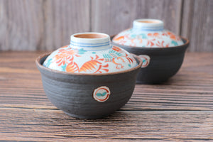 Aritayaki Vintage Charcoal Floral Futamono Sweets Bowl with Lid