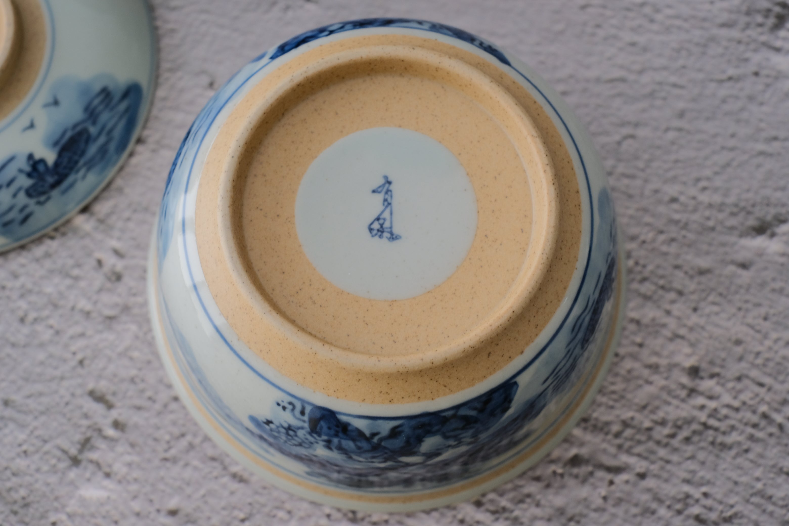 Vintage Inked Landscape Futamono Sweets Bowl with Lid