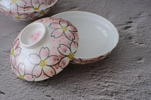 Pearl Raster Sakura Chirashi Bowl (Nimonowan) with Lid/ Mukouzuke Dish