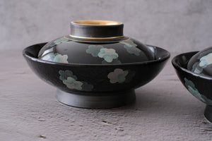 Black Gold Flower Print Chirashi Bowl (Nimonowan) with Lid/ Mukouzuke Dish