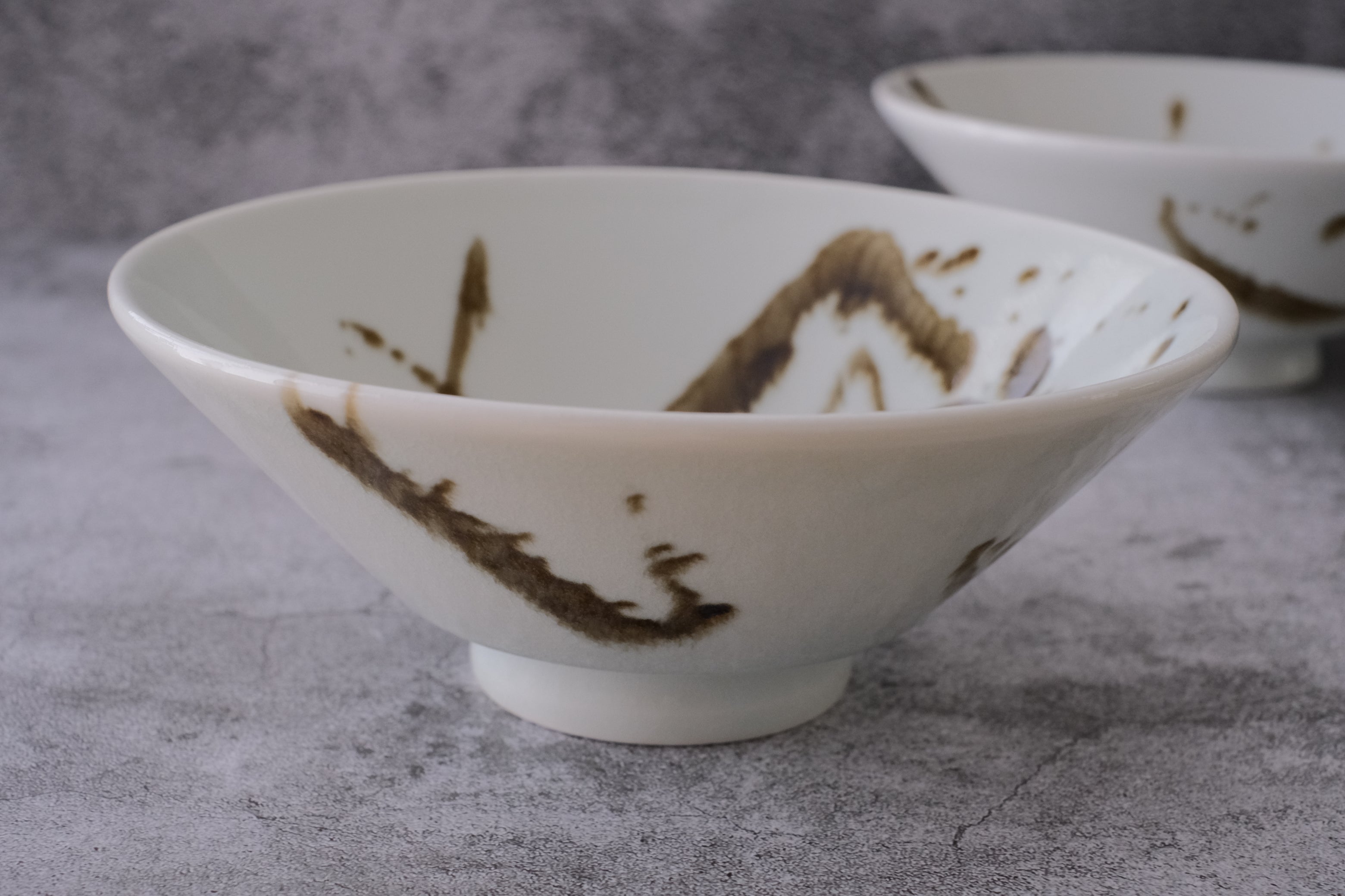 Minoyaki Abstract Moss Brush Celadon Ramen Bowl
