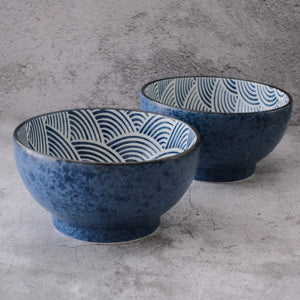 Minoyaki Water Glaze Aomi Waves Ramen Bowl