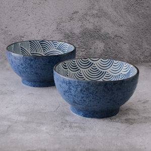 Minoyaki Water Glaze Aomi Waves Ramen Bowl