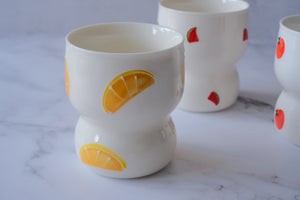 Summer Fruits Cinched Ivory Ceramic Tumbler Cup