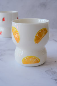 Summer Fruits Cinched Ivory Ceramic Tumbler Cup