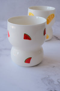 Summer Fruits Cinched Ivory Ceramic Tumbler Cup