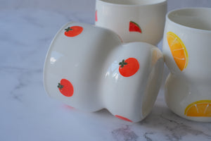 Summer Fruits Cinched Ivory Ceramic Tumbler Cup