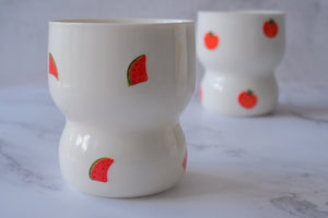 Summer Fruits Cinched Ivory Ceramic Tumbler Cup