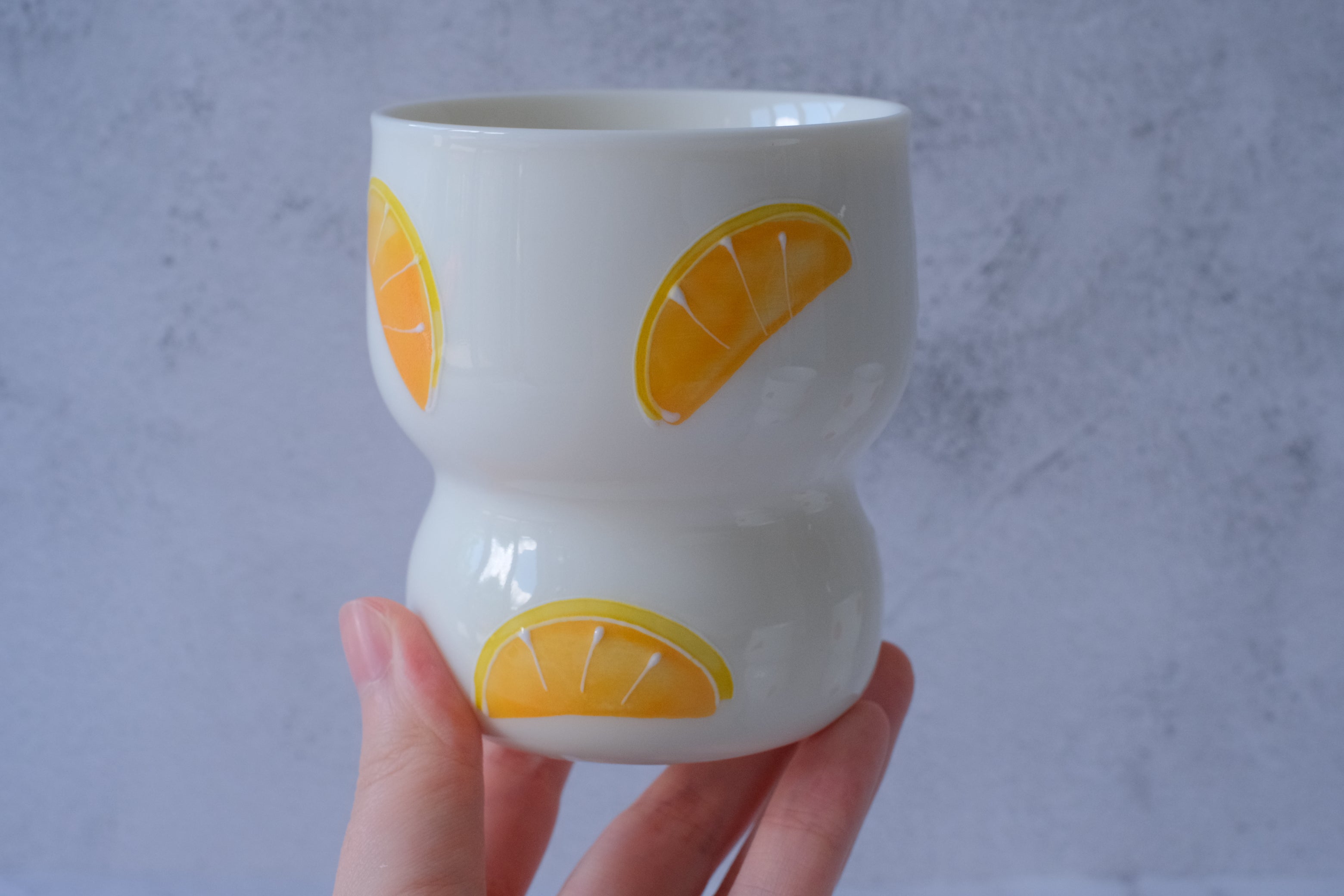 Summer Fruits Cinched Ivory Ceramic Tumbler Cup