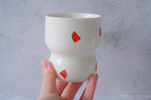 Summer Fruits Cinched Ivory Ceramic Tumbler Cup