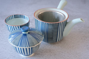 Hasami Porcelain Demi-Juso Modern Stripes Sencha Teapot Teacup Set