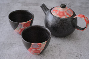 Kyo Yuzen Black Round Tea Pot & Tea Cup Set