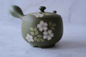 Tokoname Works Green Sakura Blossoms Clay Teapot