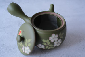 Tokoname Works Green Sakura Blossoms Clay Teapot