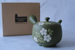 Tokoname Works Green Sakura Blossoms Clay Teapot