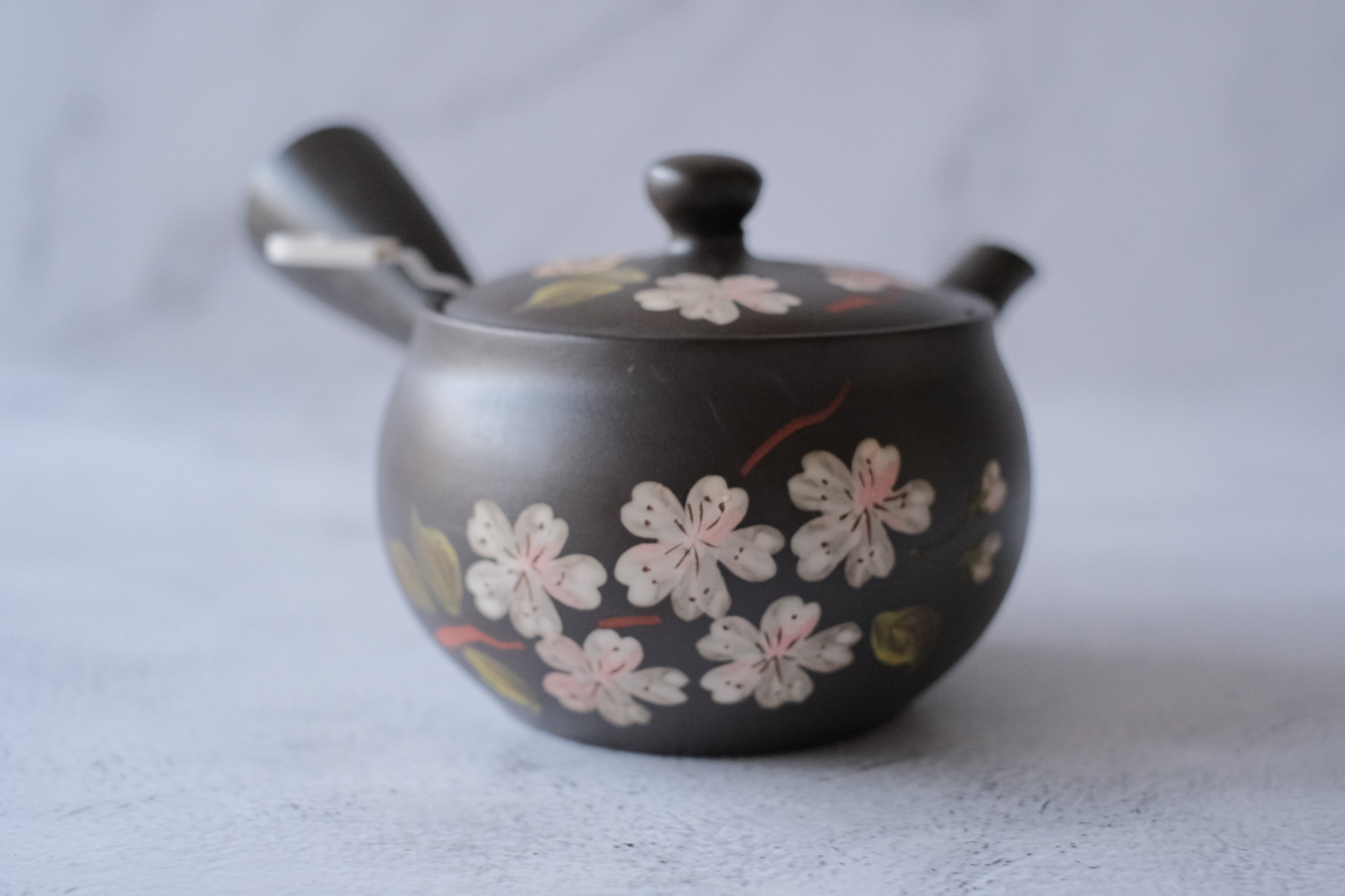 Tokoname Works Sakura Floral Clay Teapot with Detachable Strainer