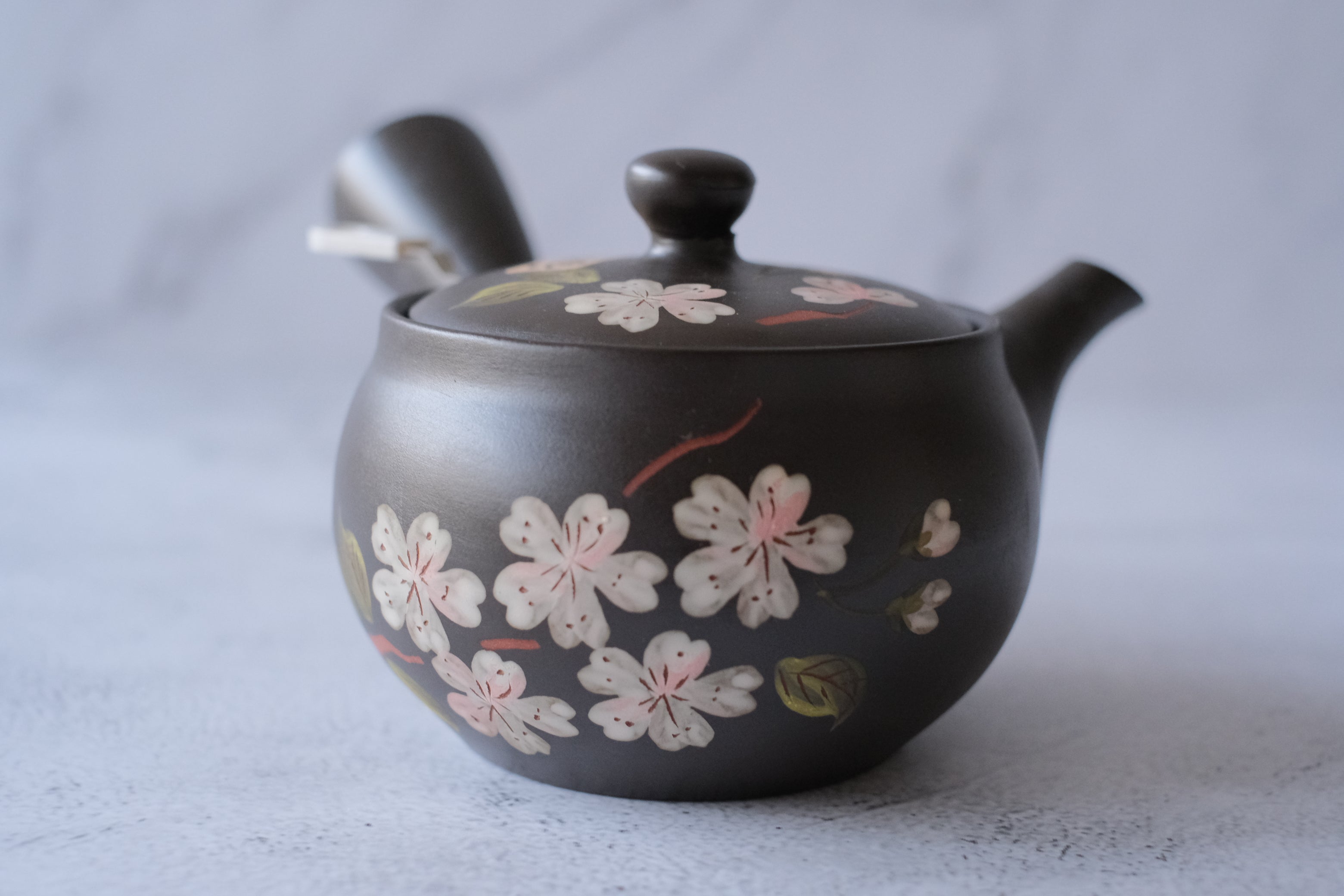 Tokoname Works Sakura Floral Clay Teapot with Detachable Strainer