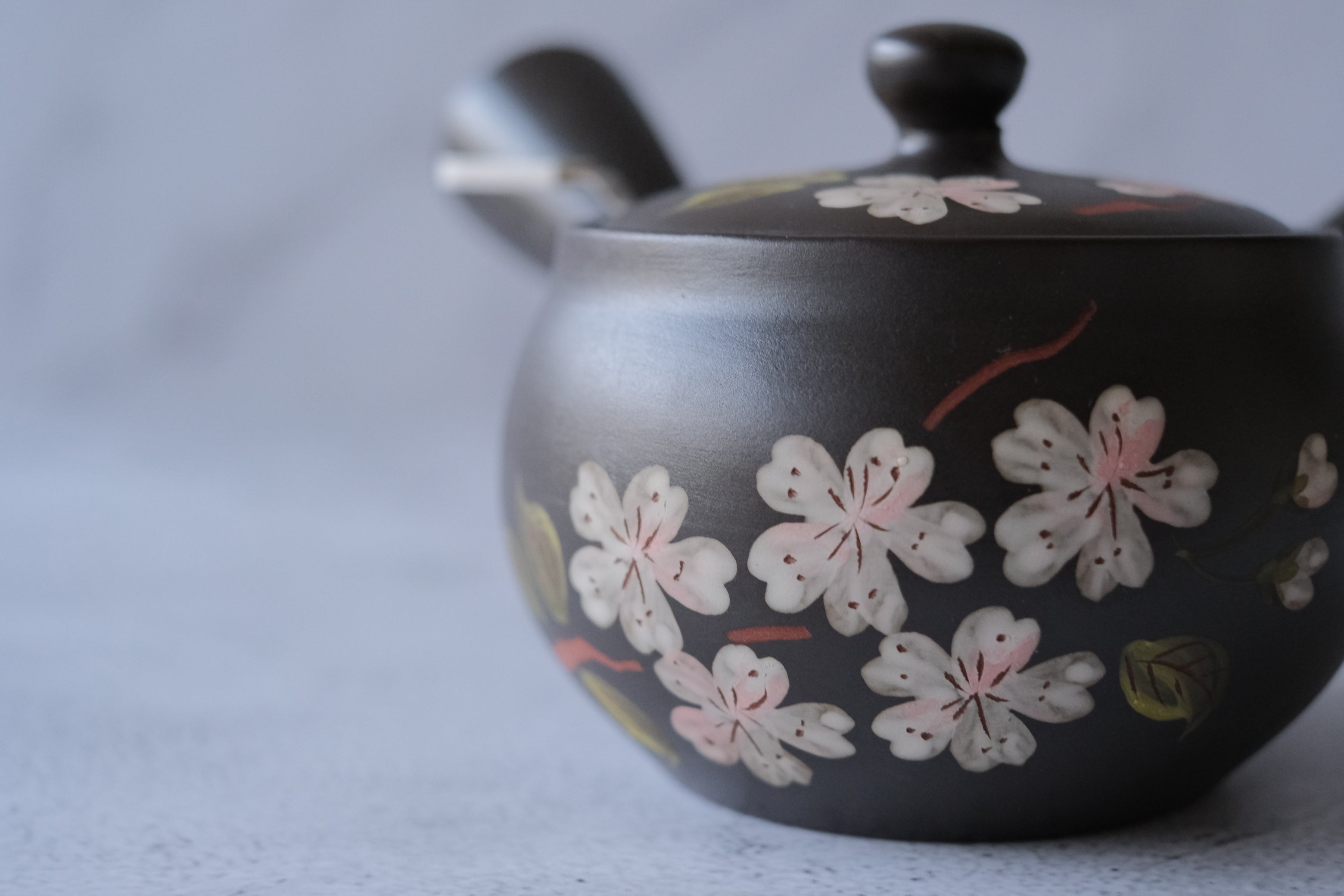 Tokoname Works Sakura Floral Clay Teapot with Detachable Strainer