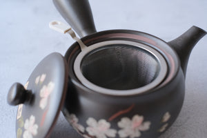 Tokoname Works Sakura Floral Clay Teapot with Detachable Strainer
