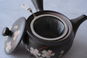 Tokoname Works Sakura Floral Clay Teapot with Detachable Strainer