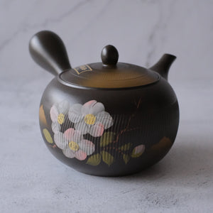 Tokoname Works Extra Large Round Hiramaru Floral Clay Teapot