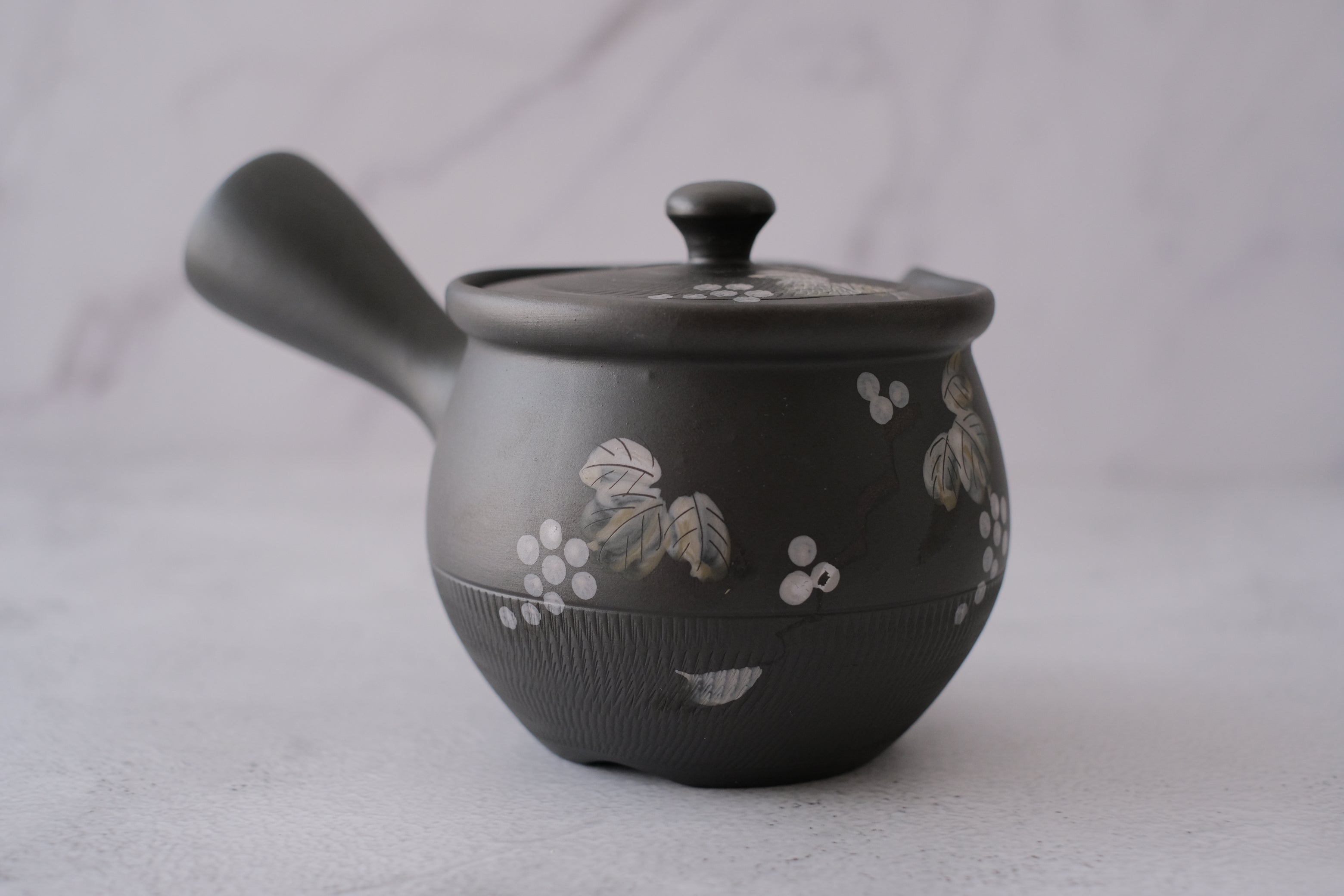 Tokoname Works Rare 108 Hole Akira Light Matte Black Grapevine Clay Teapot
