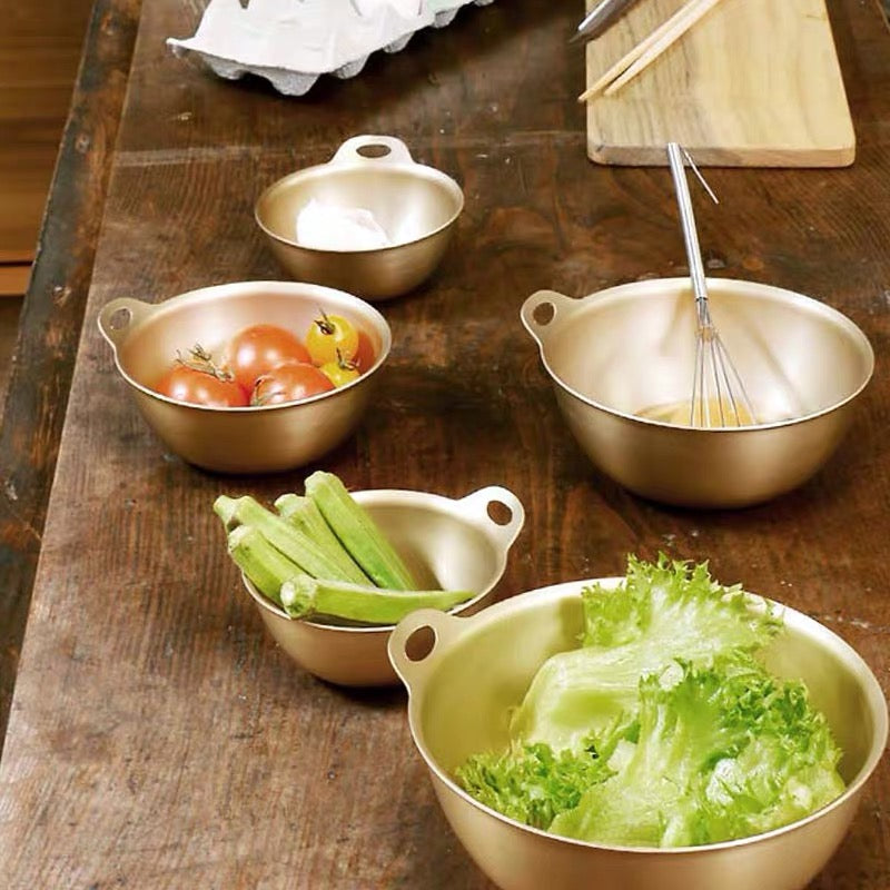 Hokuriku Alumi - Showa Retro 4 Piece Gold Aluminum Prep/ Mixing Bowl
