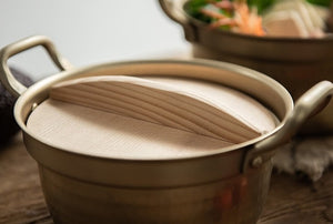 Hokuriku Alumi - Showa Retro Gold Aluminum Stew Pot with Wooden Lid