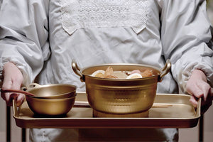 Hokuriku Alumi - Showa Retro Gold Aluminum Stew Pot with Wooden Lid