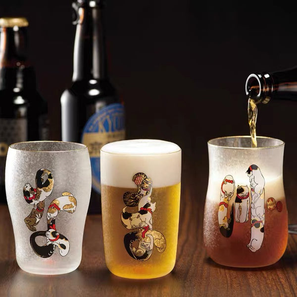Aderia Edo Neko Frosted Glass Beer Mug Gift Set - MASU