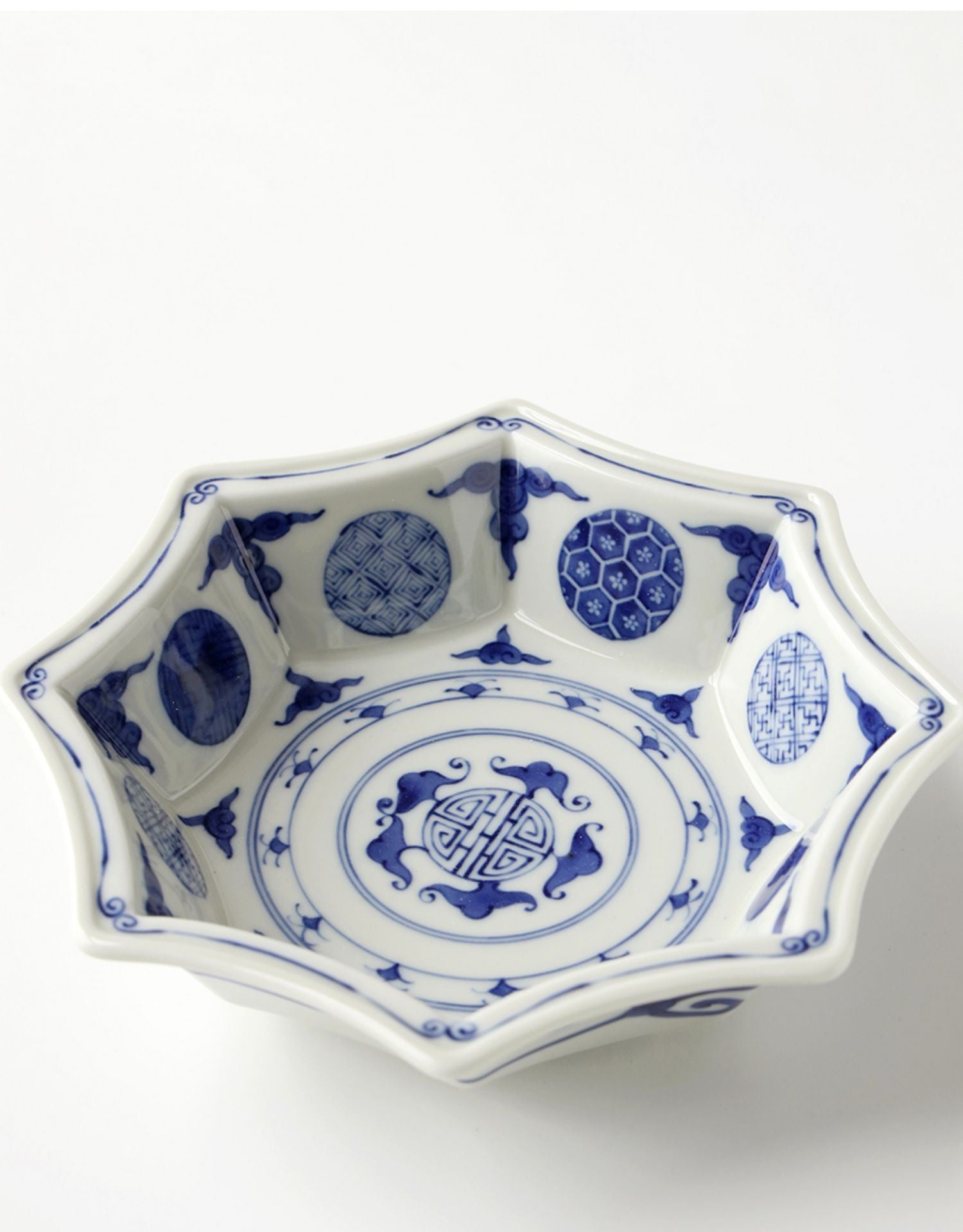Marumon Pattern Minoyaki Sometsuke Marumon Octagon Serving Bowl – Object of Living