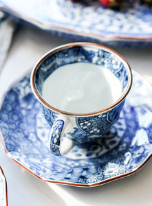 Minoyaki Nejiri Shouzui Indigo Arabesque Coffee Cup & Saucer