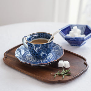 Minoyaki Nejiri Shouzui Indigo Arabesque Coffee Cup & Saucer