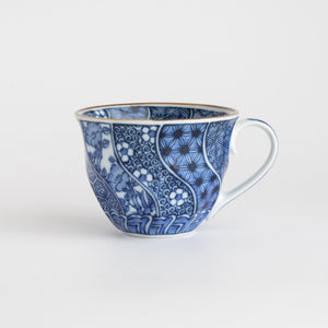 Minoyaki Nejiri Shouzui Indigo Arabesque Coffee Cup & Saucer