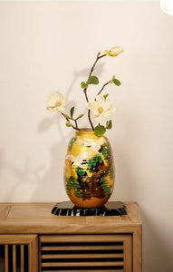 Kutaniyaki Pine & Crane Vase with Stand