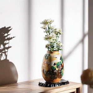 Kutaniyaki Pine & Crane Vase with Stand
