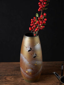 Kutaniyaki Golden Crane Tall Vase