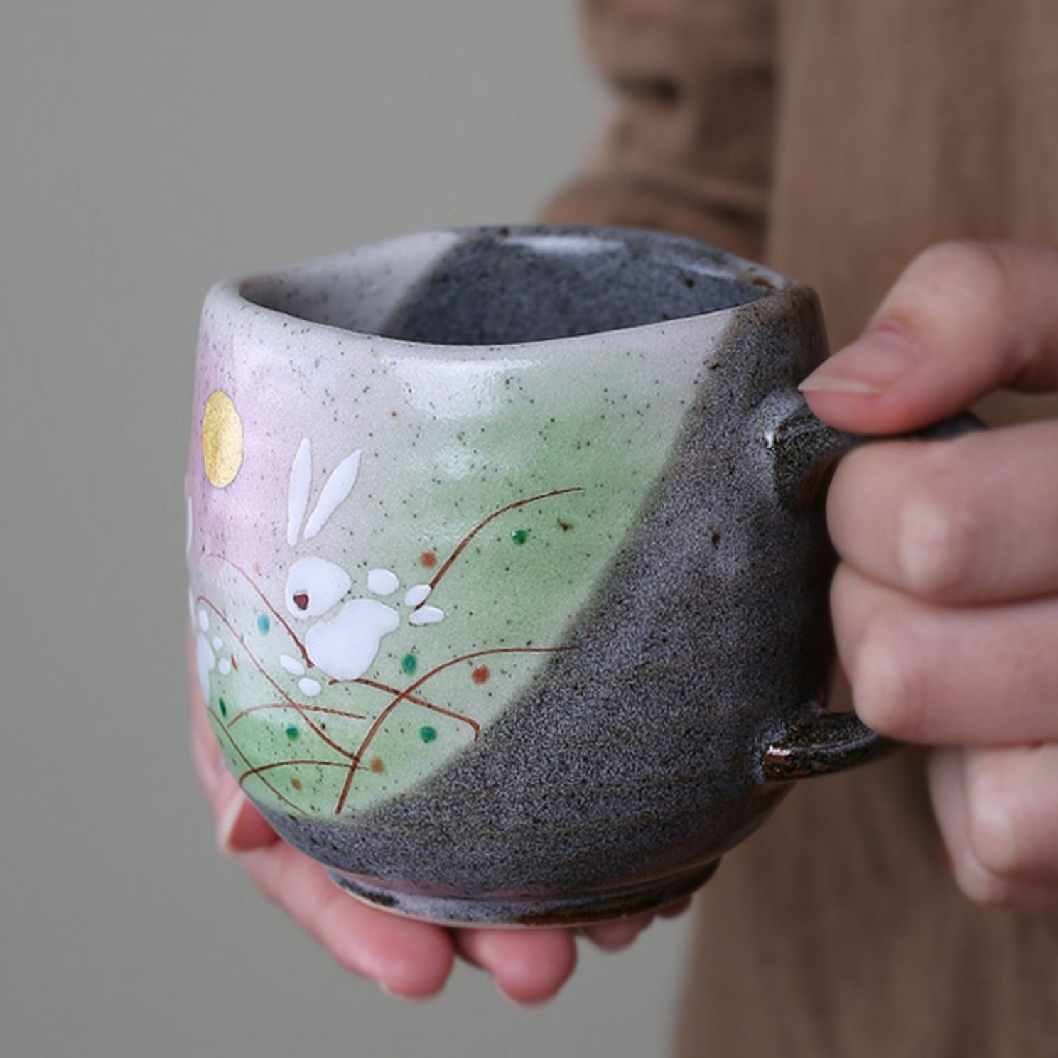 Kutaniyaki Golden Usagi Rabbit Moon Pair Mugs