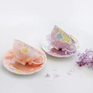 Fuka Studio Setoyaki Aya Spring Florets Pastel Coffee Cup & Saucer
