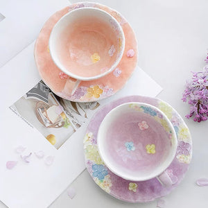 Fuka Studio Setoyaki Aya Spring Florets Pastel Coffee Cup & Saucer