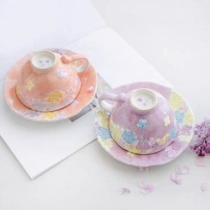 Fuka Studio Setoyaki Aya Spring Florets Pastel Coffee Cup & Saucer