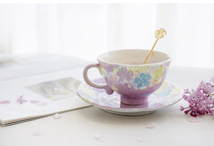Fuka Studio Setoyaki Aya Spring Florets Pastel Coffee Cup & Saucer